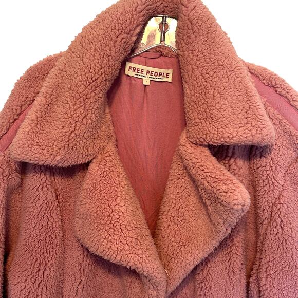 Free People Joplin Jacket Womens Large Smoked Pink Faux Fur Slouchy Teddy *FLAW - Picture 3 of 10